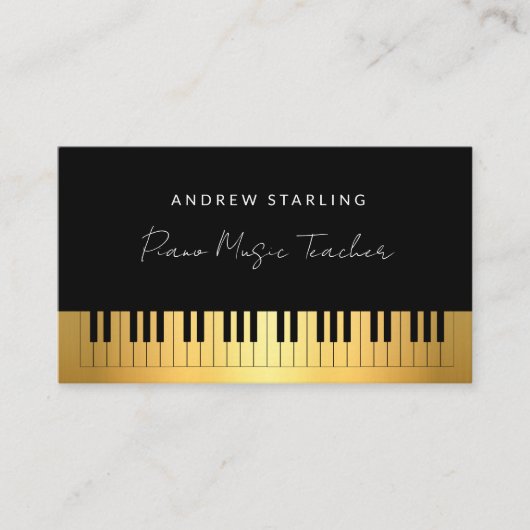 Elegante Gouden Artistieke Piano toetsen muziekler Visitekaartje (Voorkant)