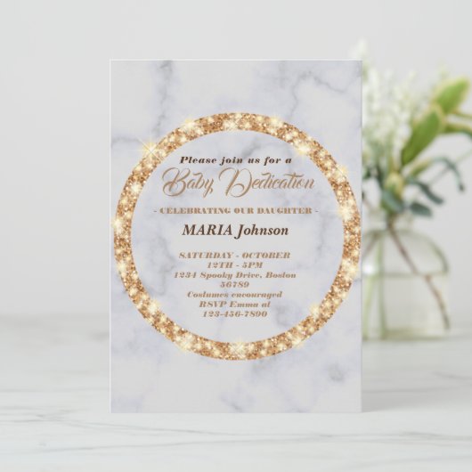 Elegante gouden baby-dedicatie uitnodiging (Staand voorkant)