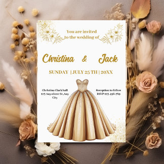 Elegante gouden baljurk - Princess Design bruiloft Kaart