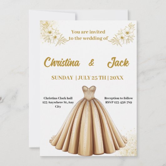 Elegante gouden baljurk - Princess Design bruiloft Kaart (Voorkant)