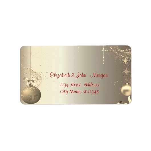 Elegante Gouden Ballen Sneeuwvlokken Sterren Etiket (Voorkant)