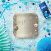 Elegante Gouden Ballen Sneeuwvlokken Sterren Papieren Bordje (Feest)