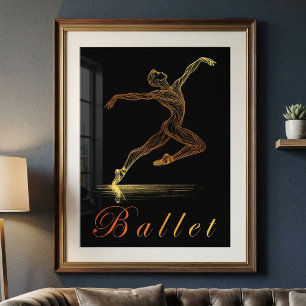 Elegante Gouden Balletdanser Lijn Kunst Illustrati Foto Afdruk