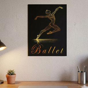 Elegante Gouden Balletdanser Lijnkunst Illustratie Poster