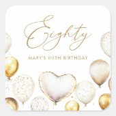 Elegante gouden ballon 80e dankjewel verjaardag vierkante sticker (Voorkant)