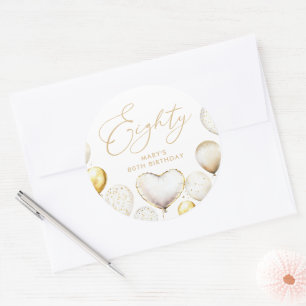 Elegante Gouden Ballon 80e Verjaardag Dank Je Ronde Sticker