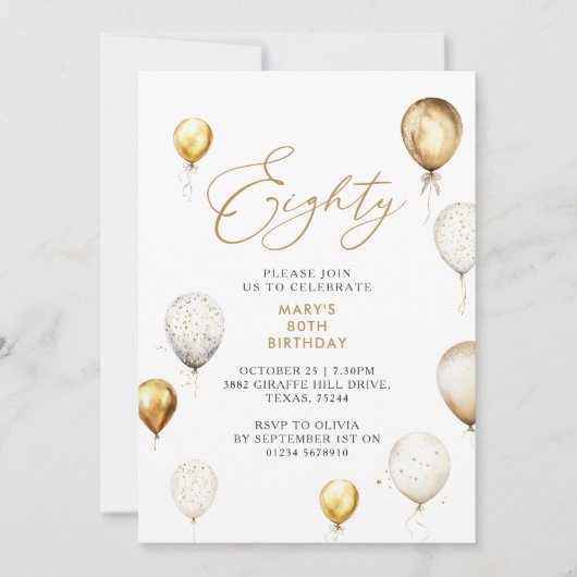 Elegante gouden ballon 80e verjaardagsfeest kaart (Voorkant)