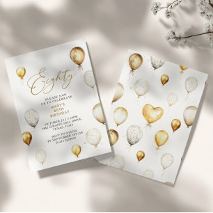 Elegante gouden ballon 80e verjaardagsfeest kaart