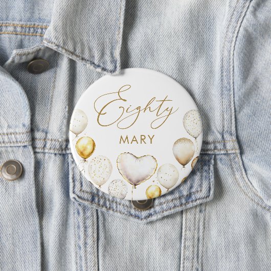 Elegante gouden ballon 80e verjaardagsfeest ronde button 4,0 cm (In situ)