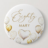 Elegante gouden ballon 80e verjaardagsfeest ronde button 4,0 cm (Voorkant)