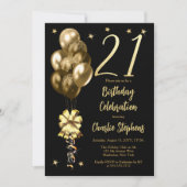 Elegante gouden ballonnen op zwart 21st verjaardag kaart (Voorkant)