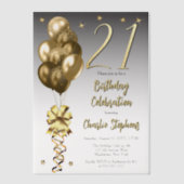 Elegante gouden ballonnen op zwart 21st verjaardag vellum uitnodigingen (Voorkant)