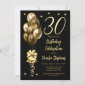Elegante gouden ballonnen op zwart 30e verjaardags kaart (Voorkant)