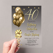 Elegante gouden ballonnen op zwart 40e verjaardags acryl uitnodigingen (Insitu (Draagbaar))