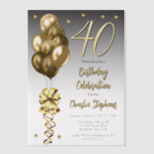 Elegante gouden ballonnen op zwart 40e verjaardags vellum uitnodigingen (Voorkant)