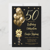 Elegante gouden ballonnen op zwart 50ste verjaarda kaart (Voorkant)