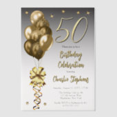 Elegante gouden ballonnen op zwart 50ste verjaarda vellum uitnodigingen (Voorkant)