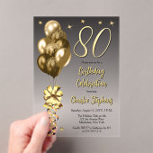 Elegante gouden ballonnen op zwart 80ste verjaarda acryl uitnodigingen (Insitu (Draagbaar))