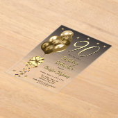 Elegante gouden ballonnen op zwart 90ste verjaarda acryl uitnodigingen (Laagn)