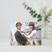 Elegante gouden bamboe & dubbel geluk Chinees Save The Date (Staand voorkant)