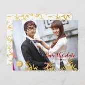 Elegante gouden bamboe & dubbel geluk Chinees Save The Date (Voorkant / Achterkant)