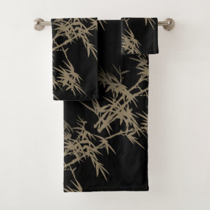 Elegante gouden bamboe op zwart bad handdoek