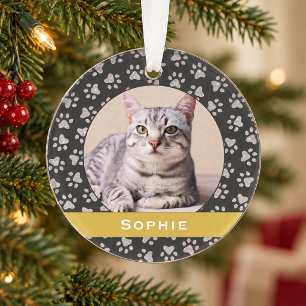 Elegante Gouden Banner Kat Foto Pootafdruk Aandenk Ornament