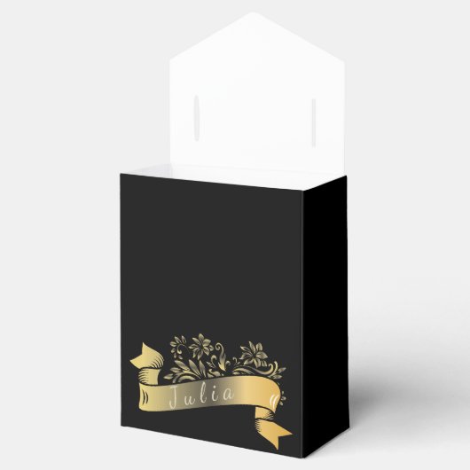Elegante gouden banner zwarte gunst dozen bedankdoosjes (Geopend)