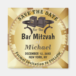 Elegante gouden Bar Mitzvah Tefillin Save The Date Magneet