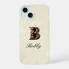Elegante gouden barokke monogram telefoonhoes iPhone 15 case