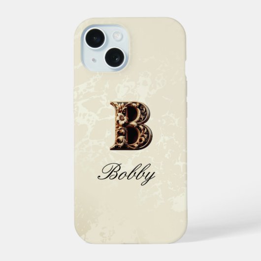 Elegante gouden barokke monogram telefoonhoes iPhone 15 case (Achterkant)