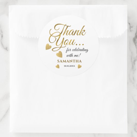 Elegante Gouden Bedankt Typografie Feest Favor  Ronde Sticker (Tas)