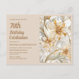 Elegante gouden beige bloem 70e verjaardag uitnodiging briefkaart