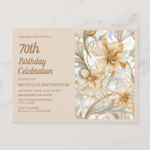 Elegante gouden beige bloemige 70ste verjaardag uitnodiging briefkaart