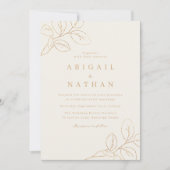 Elegante gouden blad en beige moderne bruiloft kaart (Voorkant)