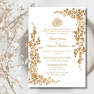 Elegante gouden blad islamitische bruiloft kaart