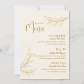 Elegante gouden blad met script bruiloftsmenu kaar kaart (Voorkant)