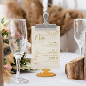 Elegante gouden blad met script bruiloftsmenu kaar kaart