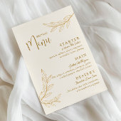 Elegante gouden blad met script bruiloftsmenu kaar kaart