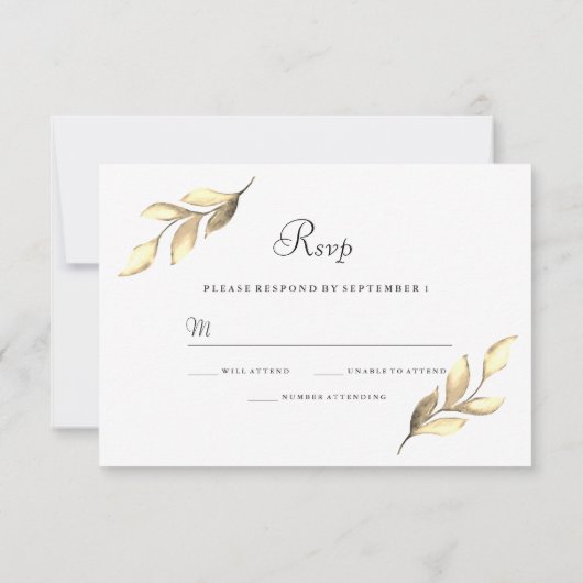 Elegante gouden blad moderne trouw uitnodiging RSV (Achterkant)