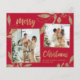 Elegante gouden bladeren 2 foto's Kerstkaart met b
