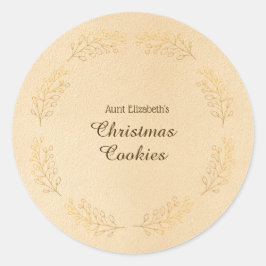 Elegante gouden bladeren Beige kerstkoekjes  Ronde Sticker