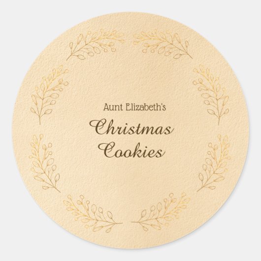 Elegante gouden bladeren Beige kerstkoekjes  Ronde Sticker (Voorkant)