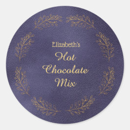 Elegante Gouden Bladeren Blauwe Kerst Heet Cacaopo Ronde Sticker