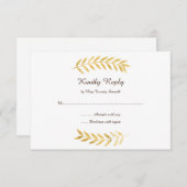Elegante Gouden Bladeren Bruiloft RSVP Kaartje (Voorkant / Achterkant)