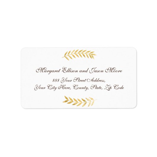 Elegante gouden bladeren en donkerbruin adres etiket (Voorkant)