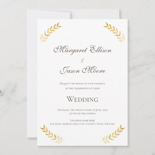 Elegante Gouden Bladeren Gouden en Bruine bruiloft Kaart (Voorkant)