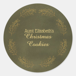 Elegante Gouden Bladeren Groene Kerstkoekjes Ronde Sticker