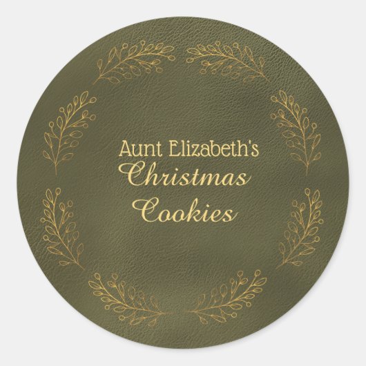 Elegante Gouden Bladeren Groene Kerstkoekjes Ronde Sticker (Voorkant)