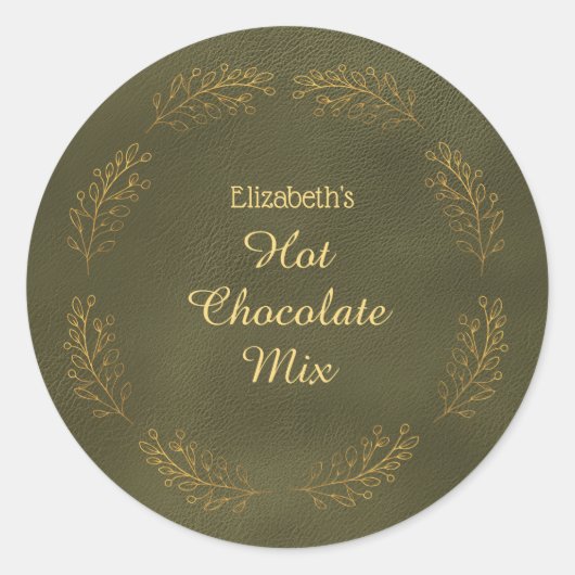 Elegante Gouden Bladeren Kerst Heet Cacaopoeder Mi Ronde Sticker (Voorkant)